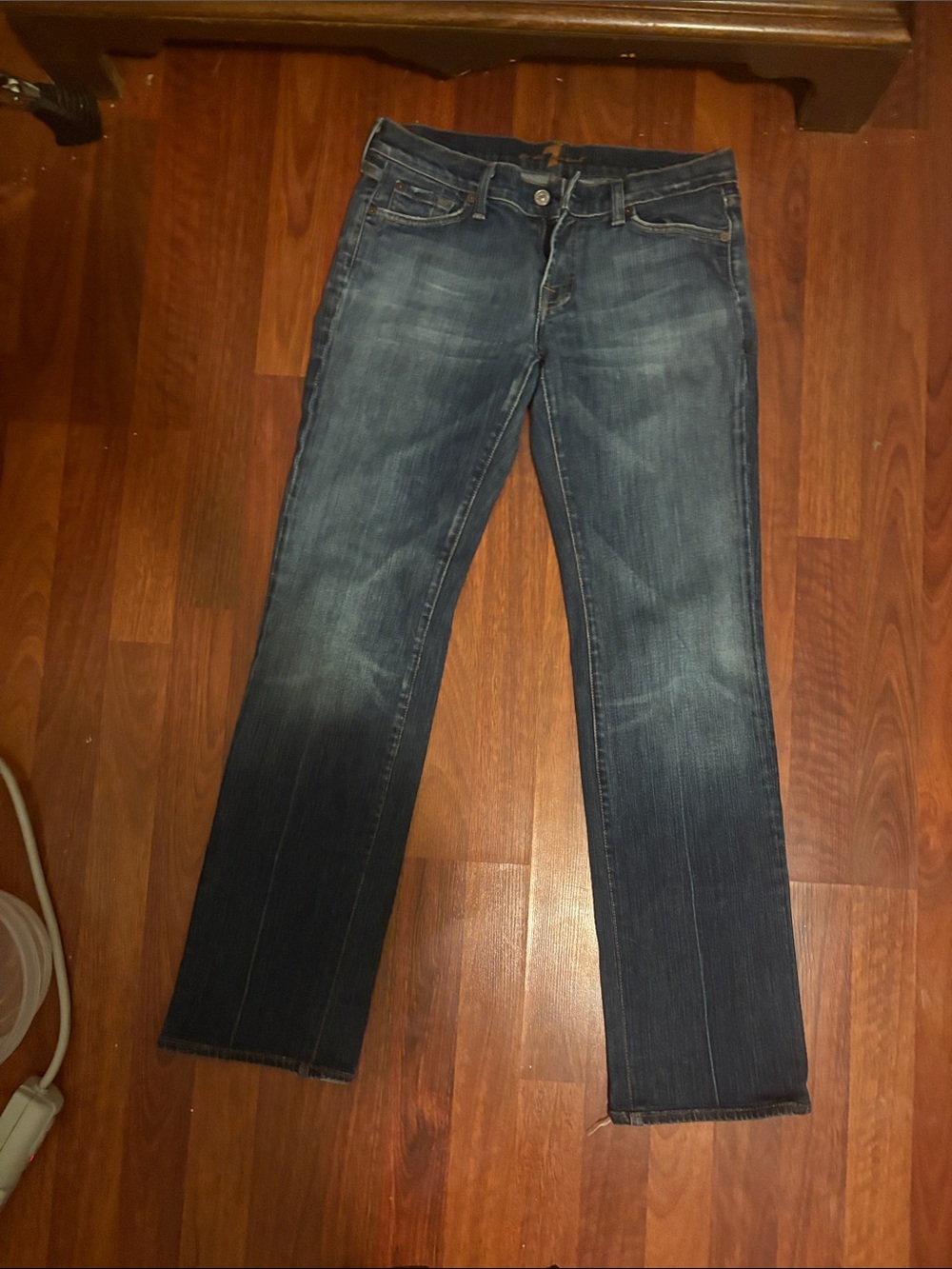 7 for all Mankind Womens Dark Blue Straight-Leg Jeans